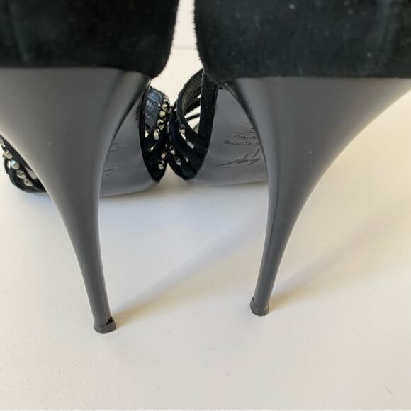 Giuseppe Zanotti Strass Black Suede Bejeweled Black Heels size 39 size 9 - Picture 9 of 16